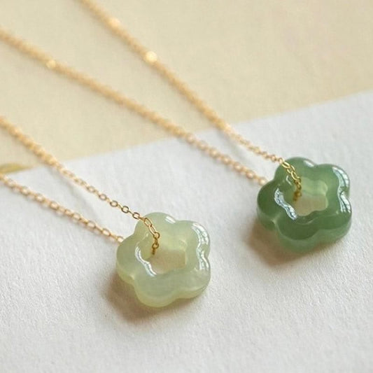 Jade Dainty Hetian Jade Cyan Jade Luck Floral Charm Necklace Pendant