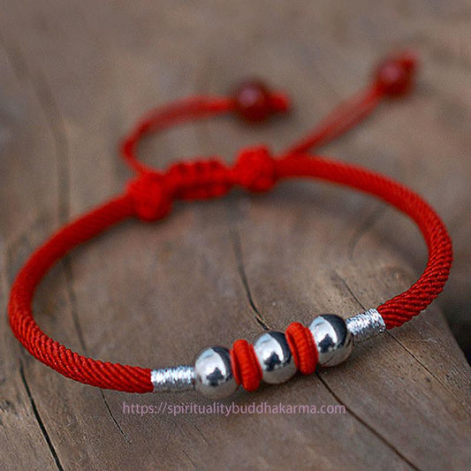 Ancient Tibetan Buddhist Red String Tradition 925 Sterling Silver Lucky Bead Protection Red String Bracelet