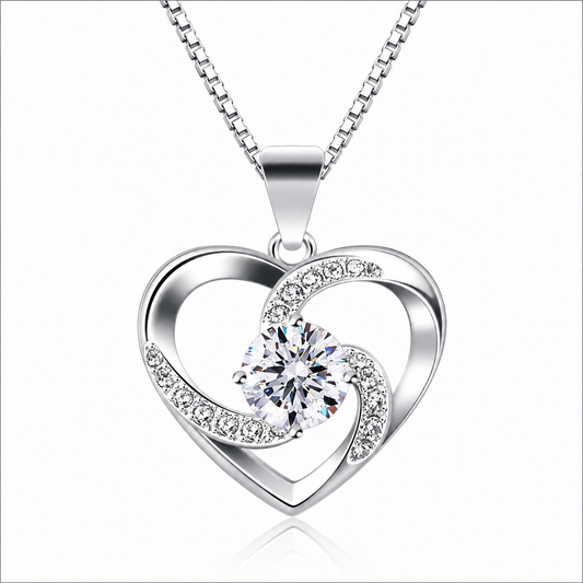 Women's Necklace, 925 Sterling Silver, Heart-shaped Necklace, Set with 5A Cubic Zirconia,Nickel-Free, Gift for Mother's Day/Valentine's Day/Birthday/Back to School, 45cm