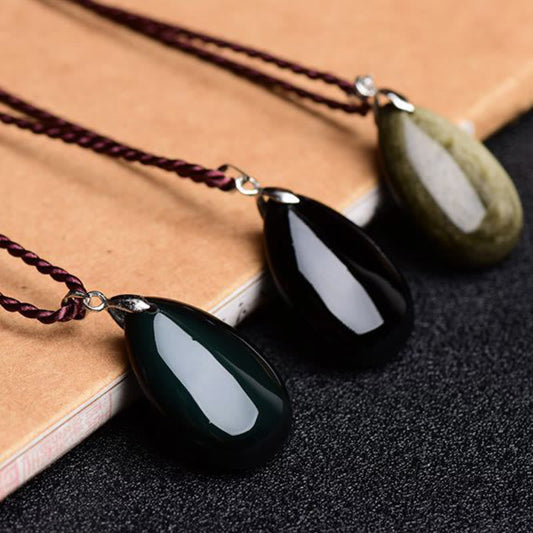 Spirituality Buddha Karma Gold Sheen Obsidian Black Obsidian Rainbow Obsidian Wealth Water Drop Necklace Pendant