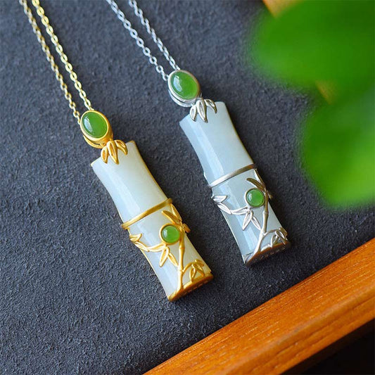 Jade White Jade Cyan Jade Bamboo Protection Necklace Pendant