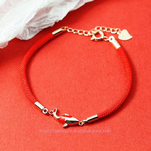 Ancient Tibetan Buddhist Red String Tradition Copper Koi Fish Wealth Necklace Pendant Red Rope Bracelet Earrings Set