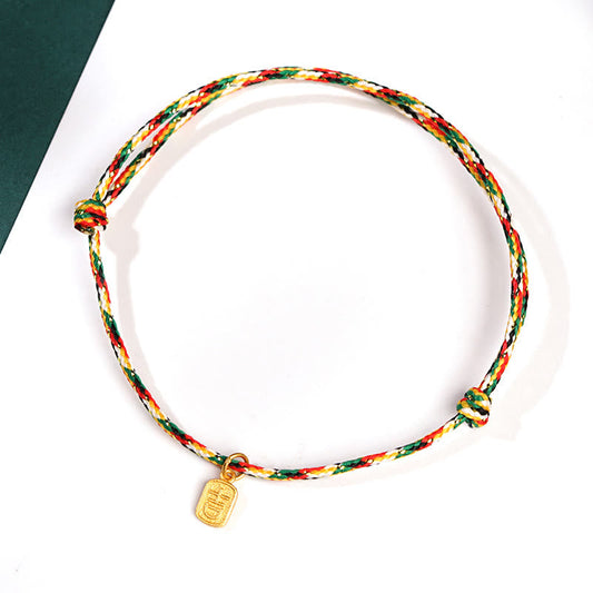 Ancient Tibetan Buddhist Red String Tradition Auspicious Fu Character Peace And Joy Luck Handmade Multicolored Child Adult Bracelet