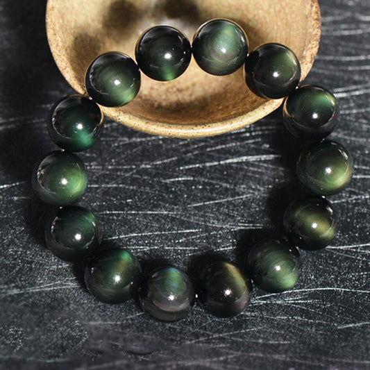 Bracelet de richesse en obsidienne verte naturelle, symbole de spiritualité, de bouddhisme et de karma