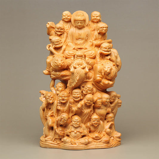 Spirituality Handmade Thuja Sutchuenensis Wood Eighteen Arhats Statue Purify Decoration