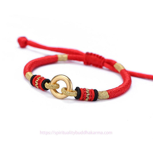 Altes tibetisch-buddhistisches Armband aus rotem Faden nach Feng-Shui-Tradition – Glücksbringer-Paararmband aus rotem Faden