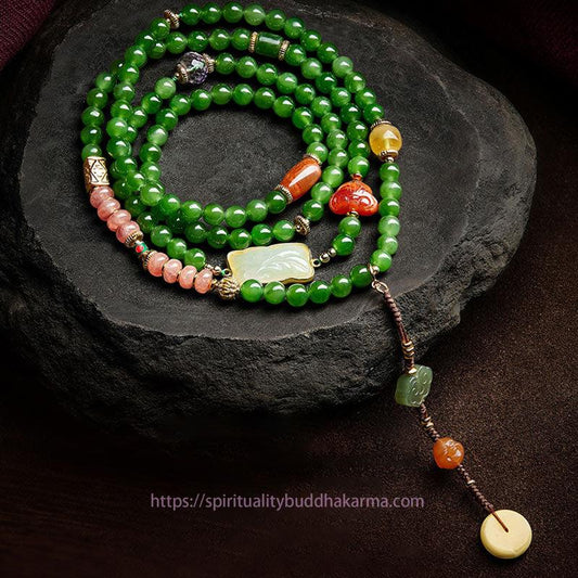 Spiritualität 108 Mala-Perlen Cyan Jade Roter Achat Lachender Buddha Glücksarmband