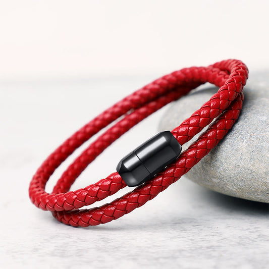 Ancient Tibetan Buddhist Red String Tradition Genuine Leather Red String Protection Magnetic Buckle Bracelet