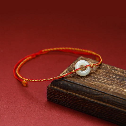 Jade Round Peace Buckle Jade Luck Abundance Braided Bracelet Anklet