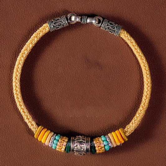 Ancient Tibetan Buddhist Red String Tradition Handmade 925 Sterling Silver Tibetan Om Mani Padme Hum Purity Braided Bracelet