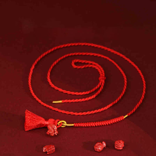 Tibetischer Knoten, Schutz, natürlicher Zinnober, Drachensegen, rote Schnur, Bauchkette