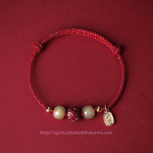 Jade-Armband, 14 Karat vergoldet, Hetian-Jade, Zinnober, Lotus-Glückssymbol, handgefertigt