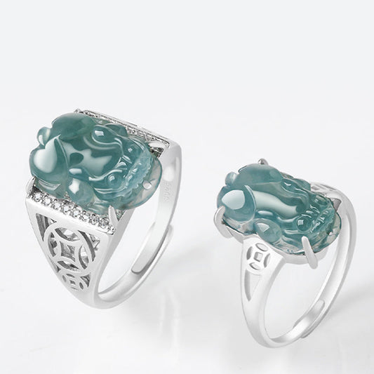 Jade-Ring aus 925er Sterlingsilber – Feng Shui-Symbol für Reichtum und Wohlstand – Jade-Pixiu-Glücksring