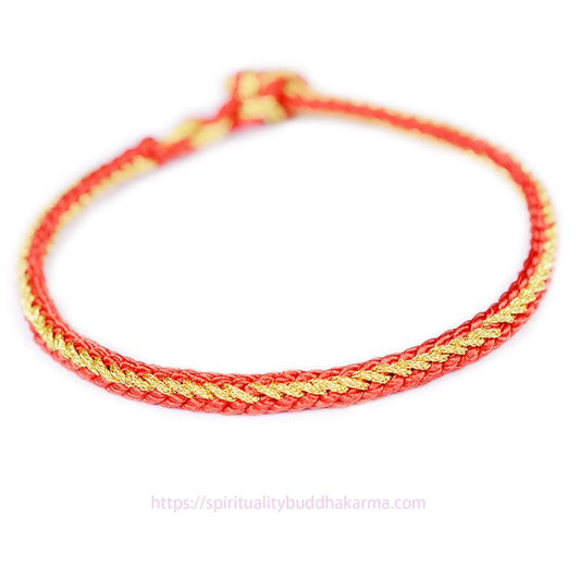 Altes tibetisch-buddhistisches Armband mit rotem Faden, zweifarbigem Seil, handgefertigt mit acht Fäden und Friedensknoten