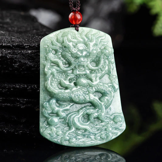 Jade Natural Jade Chinese Zodiac Dragon Sea Luck String Necklace Pendant