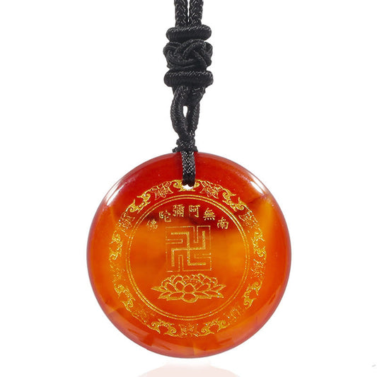 Spiritualität Buddha Karma Swastika Lotusmuster Natürliche verschiedene Kristalle Schwarzer Obsidian Reinigungshalskette Anhänger