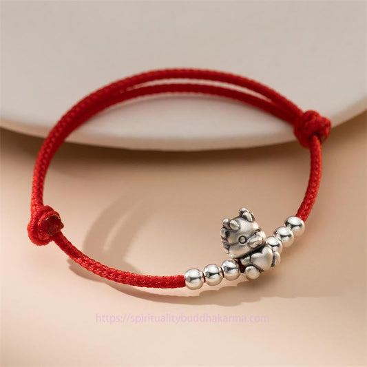 Jade-Armband, handgefertigt aus 999er Sterlingsilber, rotes Glücksarmband im Zeichen des Drachenjahres