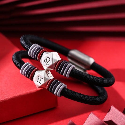 Spiritualität Buddha Karma 999 Sterling Silber 12 Sternbilder des Tierkreises Segensarmband aus Schnur