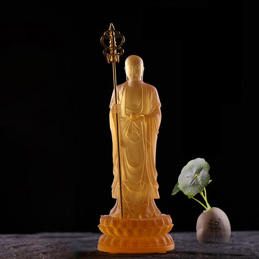 Spirituality Handmade Ksitigarbha Bodhisattva Figurine Liuli Crystal Art Piece Serenity Statue Home Decoration