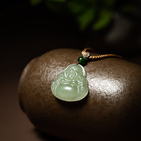 Jade Laughing Buddha Jade Lotus Prosperity String Necklace Pendant