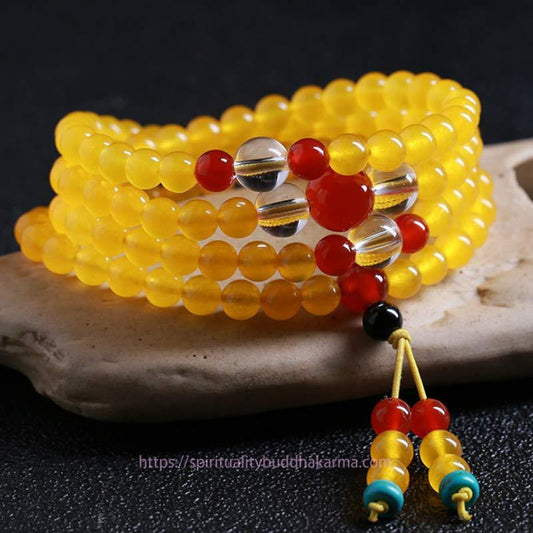 Golden Energy Citrin 108 Mala-Perlen Gelbes Chalcedon Harmonie-Armband