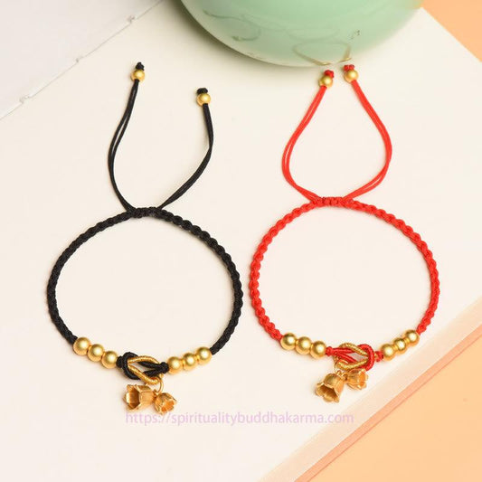 Ancient Tibetan Buddhist Red String Tradition Handcrafted Lily Of The Valley Flower Charm Design Luck Protection Braided Bracelet