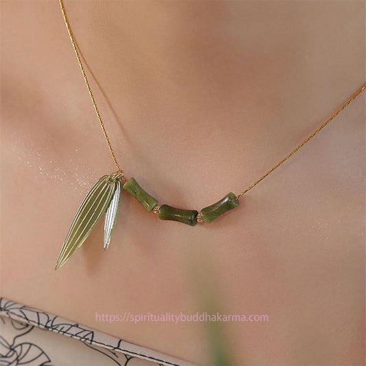 Jade Bamboo Leaf Jade Design Wealth Necklace Pendant