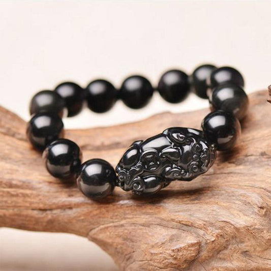 Spiritualität Buddha Karma FengShui PiXiu Obsidian Reichtumsarmband