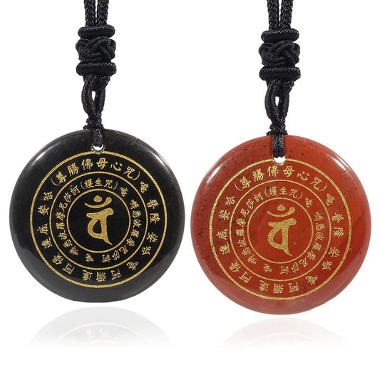 Spiritualität Buddha Karma Vairocana Tathagata Sanskrit Mantra Verschiedene Kristalle Schwarzer Obsidian Grüner Aventurin Stärke Halskette Anhänger