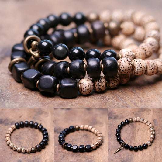 Spiritualität Buddha Karma Tibetisches Bodhi-Samen Schwarzes Obsidian Ebenholz Kupfer Friedensarmband