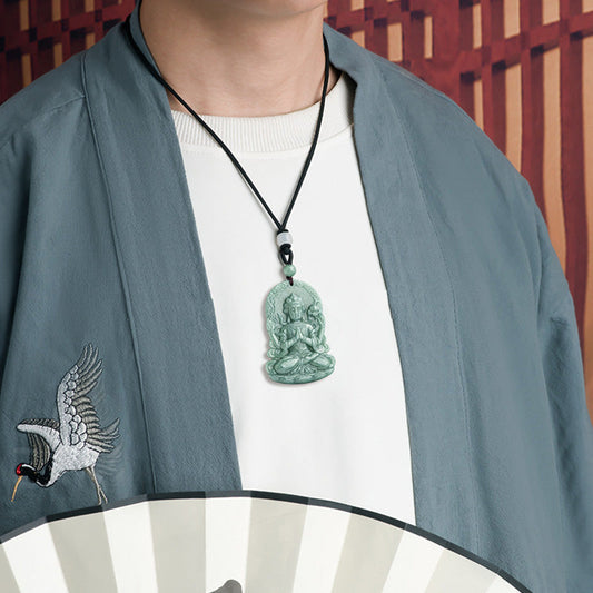 Jade Four-armed Avalokitesvara Natural Jade Amulet Blessing String Necklace
