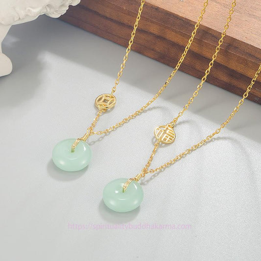 Jade Jade Fu Character Copper Coin Peace Buckle Abundance Necklace Pendant