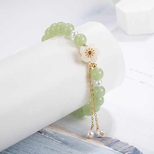 Jade Jade Peach Blossom Flower Pearl Luck Blessing Bracelet