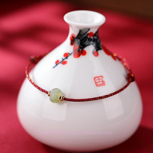 Jade-Armband, 925er Sterlingsilber, vergoldet, Hetian-Jade, Lotus-Glücksbringer, rote Schnur