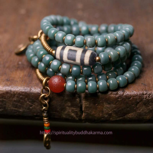 Spirituality Buddha Karma 108 Mala Beads Bodhi Seed Dzi Bead Wisdom Bracelet
