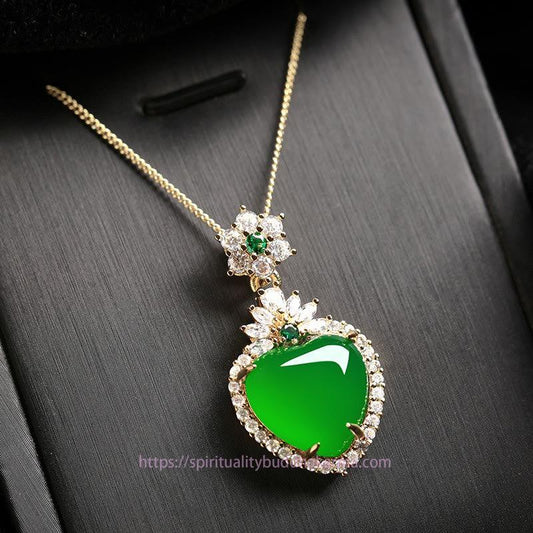 Jade Green Chalcedony Love Heart Design Strength Necklace Pendant