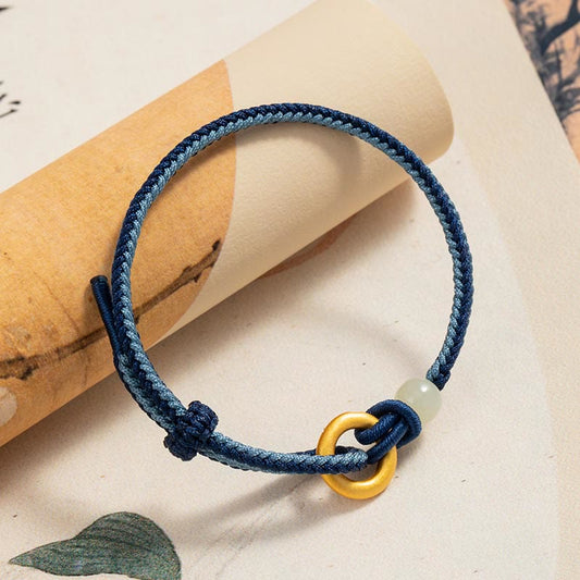 Antikes tibetisch-buddhistisches Armband mit roter Schnur, Friedensschnalle aus 999er Sterlingsilber und Hetian-Jade