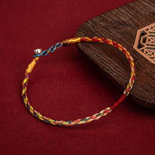 Antikes tibetisch-buddhistisches Armband aus rotem Faden, handgefertigt in fünf Farben, Glücksbringer für Paare, Kinder und Erwachsene