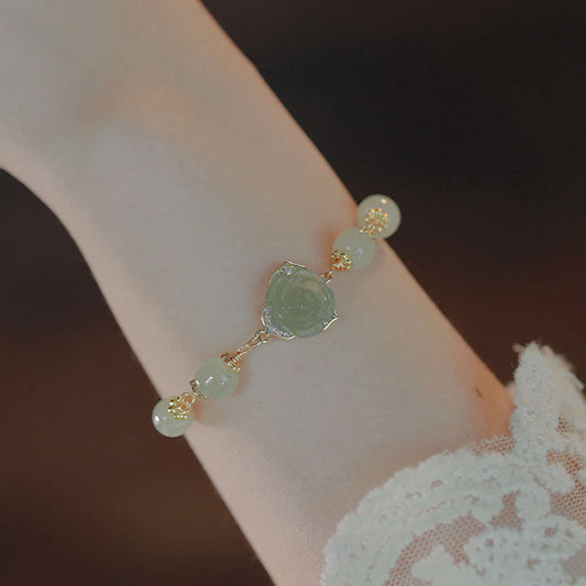 Jade-Armband mit Rosenblüte und 14-karätiger Goldplattierung