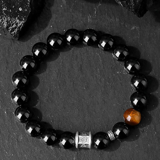 Bracelet de spiritualité Bouddha Karma en argent sterling 999 et œil de tigre en obsidienne noire Om Mani Padme Hum