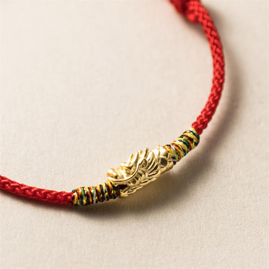 Ancient Tibetan Buddhist Red String Tradition 925 Sterling Silver Year of the Dragon Luck Strength Red Rope Bracelet