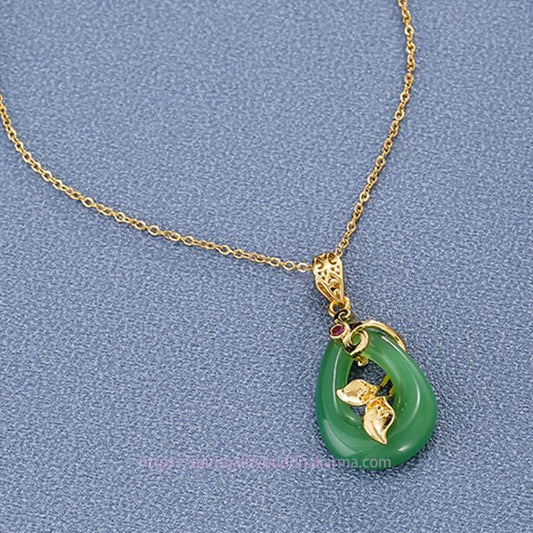 Jade Jade Oval Pattern Blessing Fortune Necklace Pendant
