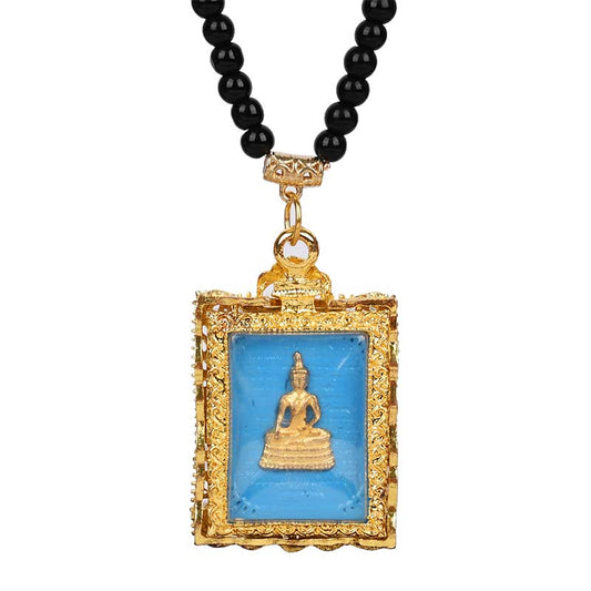 Halskette mit Anhänger „Buddha Gelassenheit“ aus Obsidian