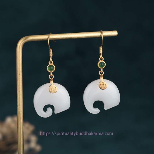 Jade FengShui Elefanten Ohrringe aus weißem Jade
