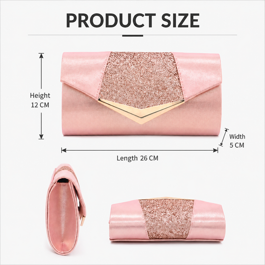 Women’s Pink Glitter Evening Clutch Bag for Party and Wedding