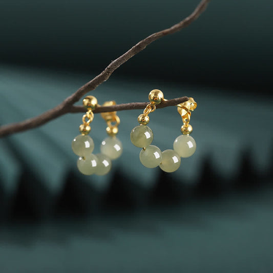 Jade  925 Sterling Silver Hetian Jade Red Agate Beaded Abundance Earrings