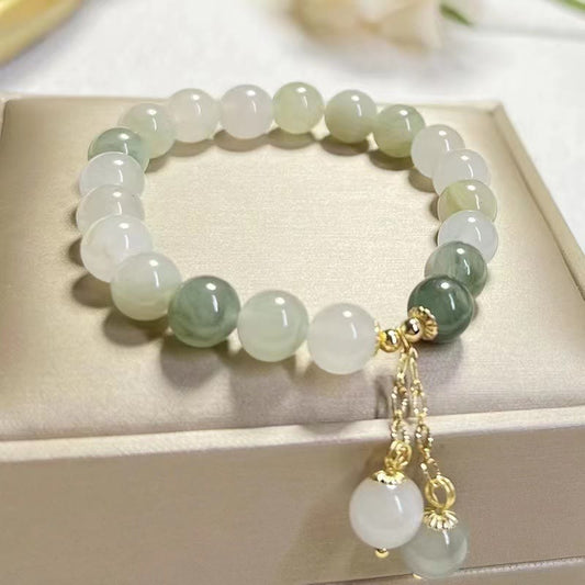 Jade  Natural Gradient Jade Abundance Luck Bead Charm Bracelet