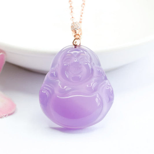 Spirituality Laughing Buddha Purple Jade Happiness Necklace Pendant