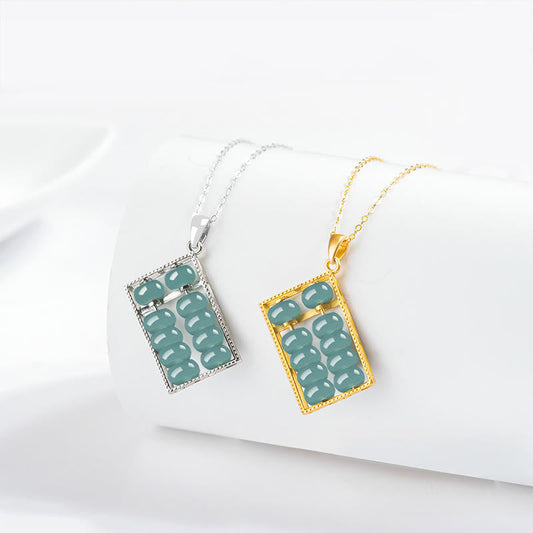 Jade  925 Sterling Silver Natural Jade Abacus Pattern Abundance Necklace Pendant