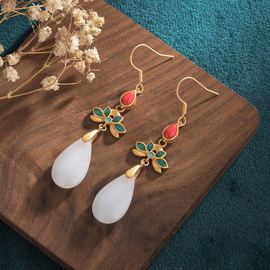 Jade-FengShui-Ohrhänger aus weißer Jade 